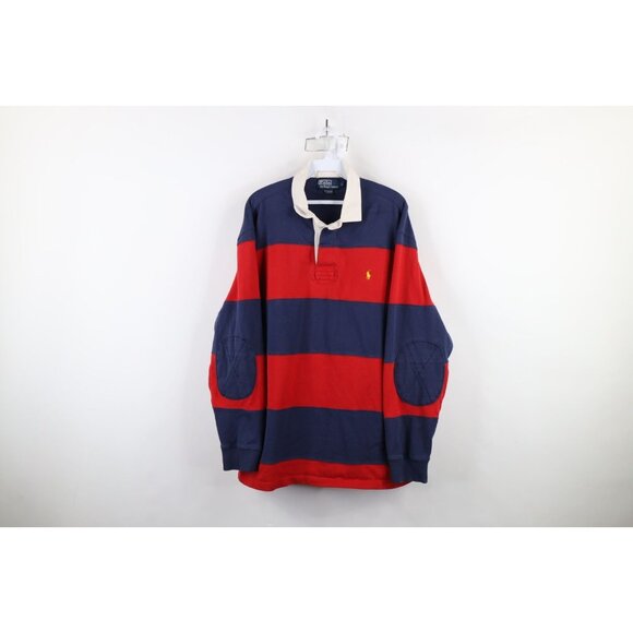 Vintage 90s Ralph Lauren Mens Large Heavy Elbow Patch Long Sleeve Rugby Polo